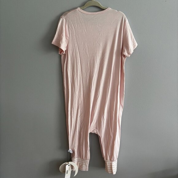 Moon + Beck Bamboo Short Sleeve Striped Pocket Romper Jumpsuit in Pink NWT 3-4 - Picture 5 of 5